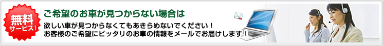 欲しい車が見つからなくてもあきらめないでください！お客様のご希望にピッタリのお車の情報をメールでお届けします！